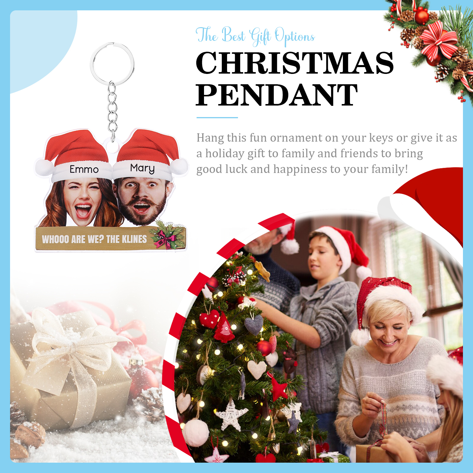 Personalised Christmas Family Ornament with Custom 2 Names and 2 Photos Christmas Hanging Ornament Gift for Family| Jessmade