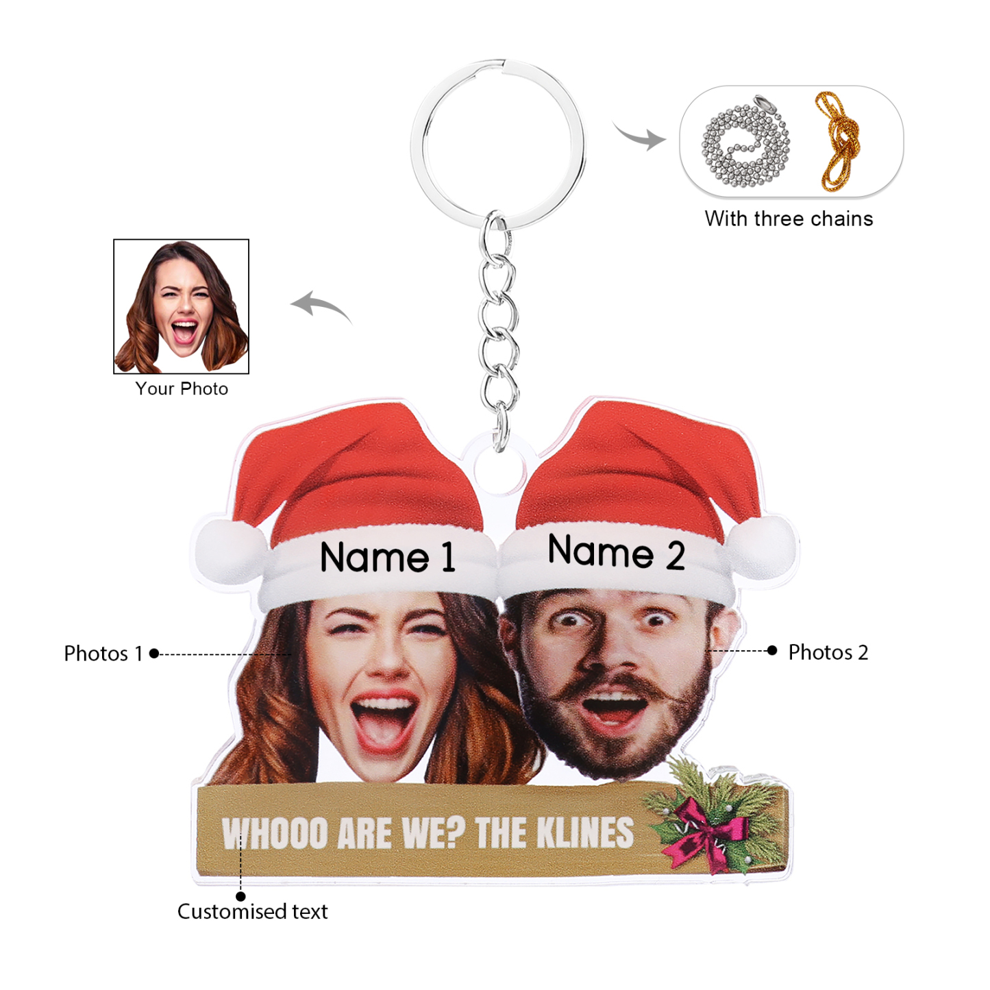 Personalised Christmas Family Ornament with Custom 2 Names and 2 Photos Christmas Hanging Ornament Gift for Family| Jessmade