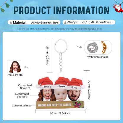 Personalised Christmas Family Ornament with Custom 3 Names & 3 Photos Christmas Hanging Ornament Gift for Family| Jessmade