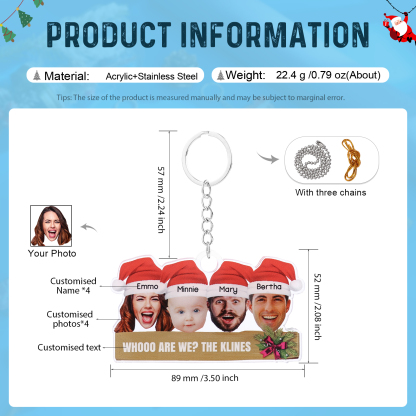 Personalised Christmas Family Ornament with Custom 4 Names & 4 Photos Christmas Hanging Ornament Gift for Family| Jessmade