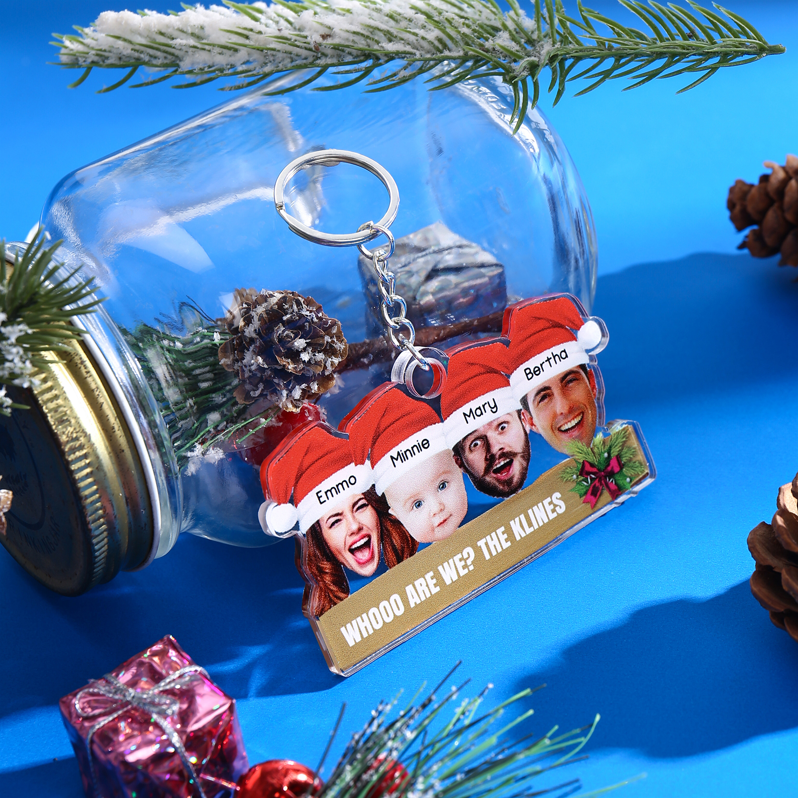 Personalised Christmas Family Ornament with Custom 4 Names & 4 Photos Christmas Hanging Ornament Gift for Family| Jessmade