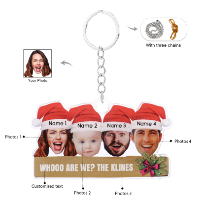 Personalised Christmas Family Ornament with Custom 4 Names & 4 Photos Christmas Hanging Ornament Gift for Family| Jessmade