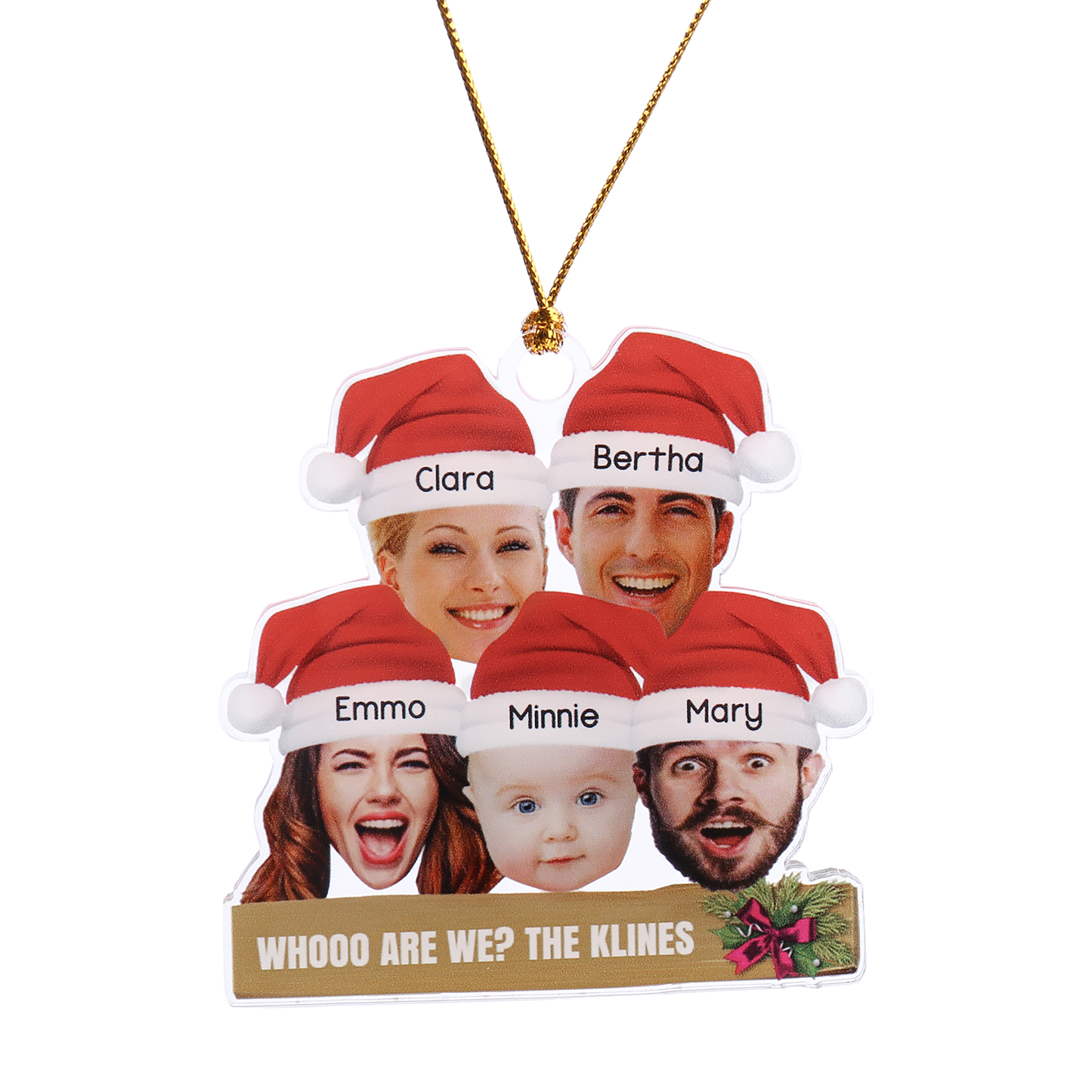 Personalised Christmas Family Ornament with Custom 5 Names & 5 Photos