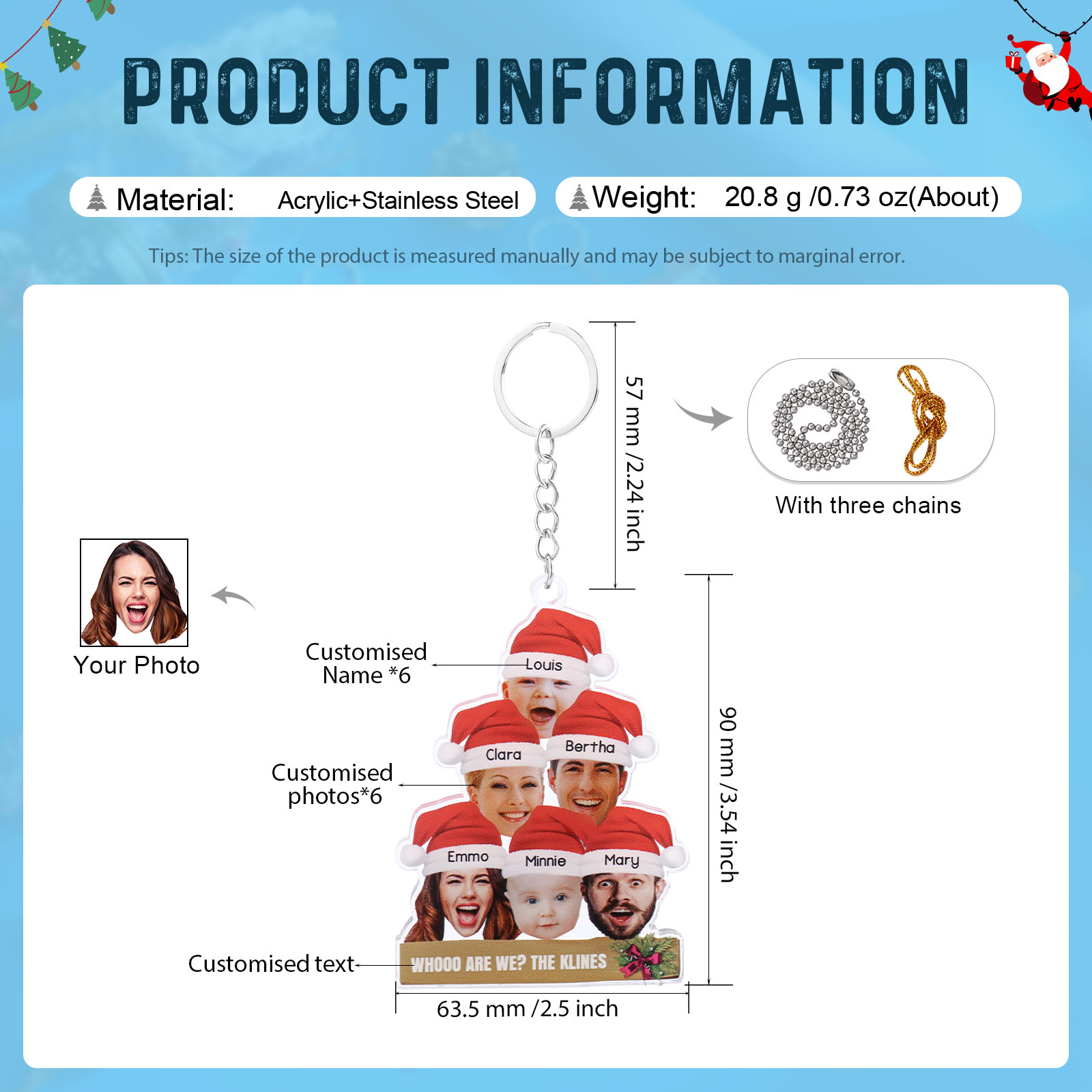 Personalised Christmas Family Ornament with Custom 6 Names & 6 Photos Christmas Hanging Ornament Gift for Family| Jessmade