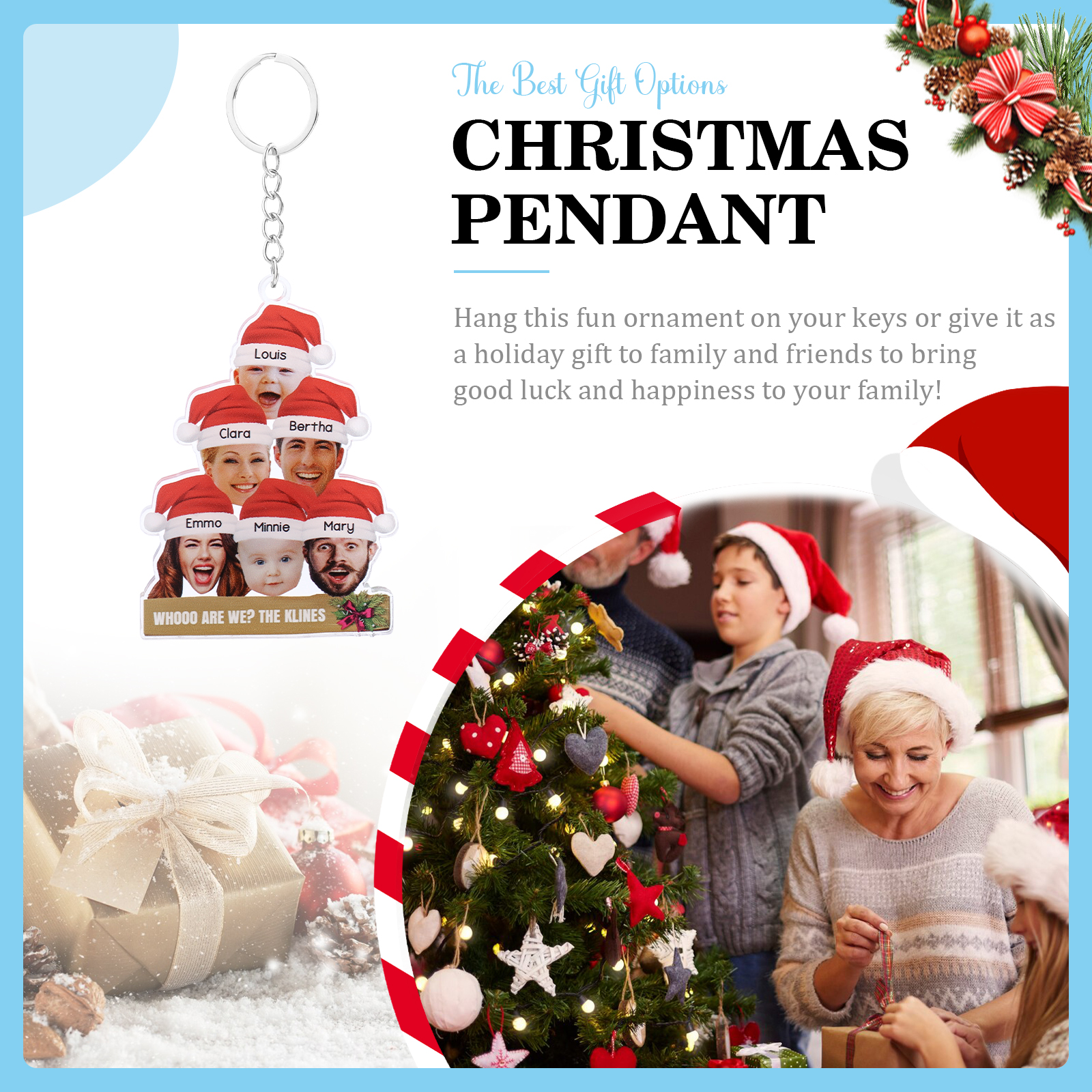 Personalised Christmas Family Ornament with Custom 6 Names & 6 Photos Christmas Hanging Ornament Gift for Family| Jessmade