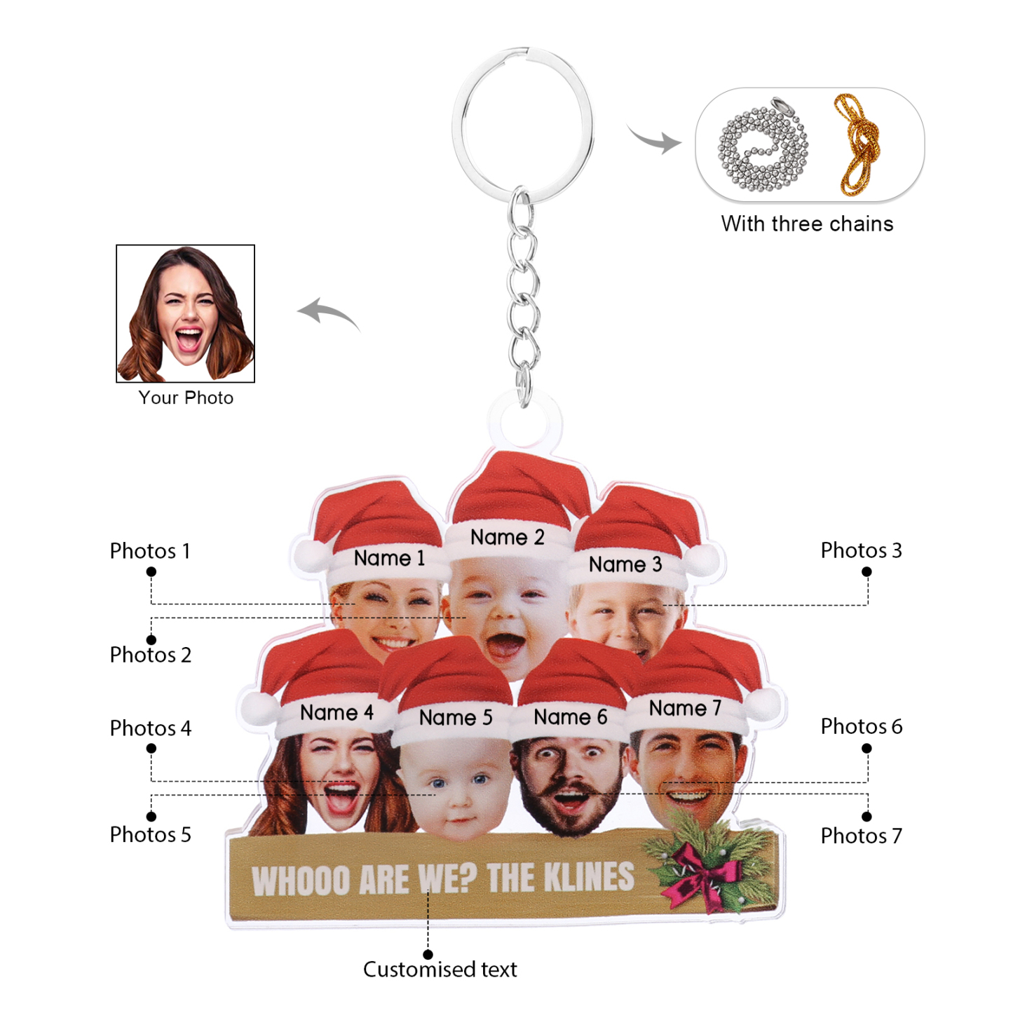 Personalised Christmas Family Ornament with Custom 7 Names & 7 Photos Christmas Hanging Ornament Gift for Family| Jessmade