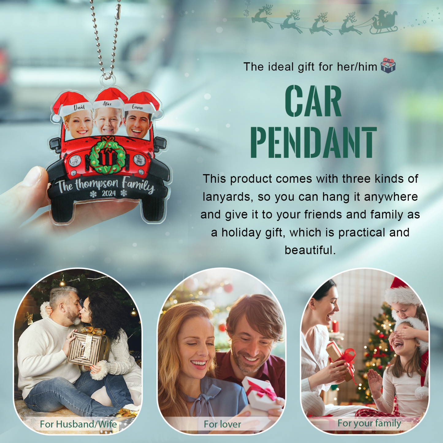 Personalised Acrylic Pendant Custom 3 Names & 3 Photos & 1 Text & 1 Year Christmas Pendant for Family | Jessmade