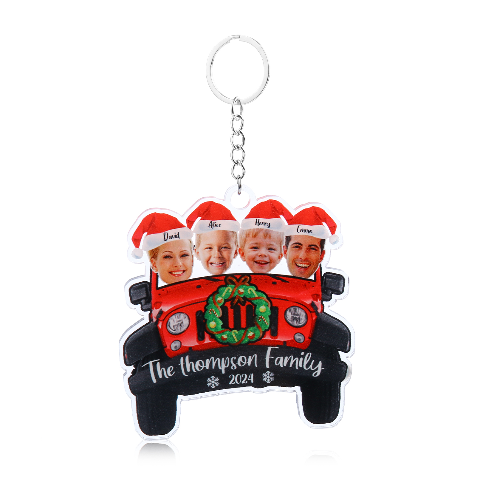 Personalised Acrylic Pendant Custom 4 Names & 4 Photos & 1 Text & 1 Year Christmas Pendant for Family | Jessmade