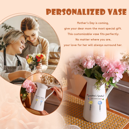Personalised Garden Butterfly Ceramic Vase with 2-6 Names, Birth Flowers & 2 Custom Texts – Unique Mother's Day Gifts for Her | Jessemade