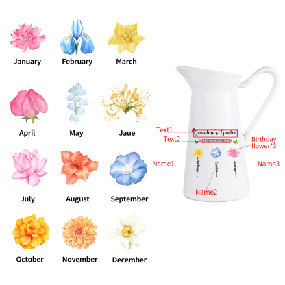 Personalised Garden Butterfly Ceramic Vase with 2-6 Names, Birth Flowers & 2 Custom Texts – Unique Mother's Day Gifts for Her | Jessemade