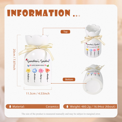 Personalised Flower-Top Ceramic Vase with 2-6 Names, Birth Flowers & Custom Texts – Unique Mother's Day Gifts for Her | Jessemade