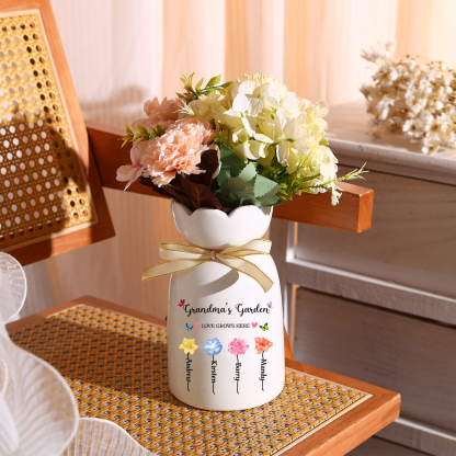 Personalised Flower-Top Ceramic Vase with 2-6 Names, Birth Flowers & Custom Texts – Unique Mother's Day Gifts for Her | Jessemade
