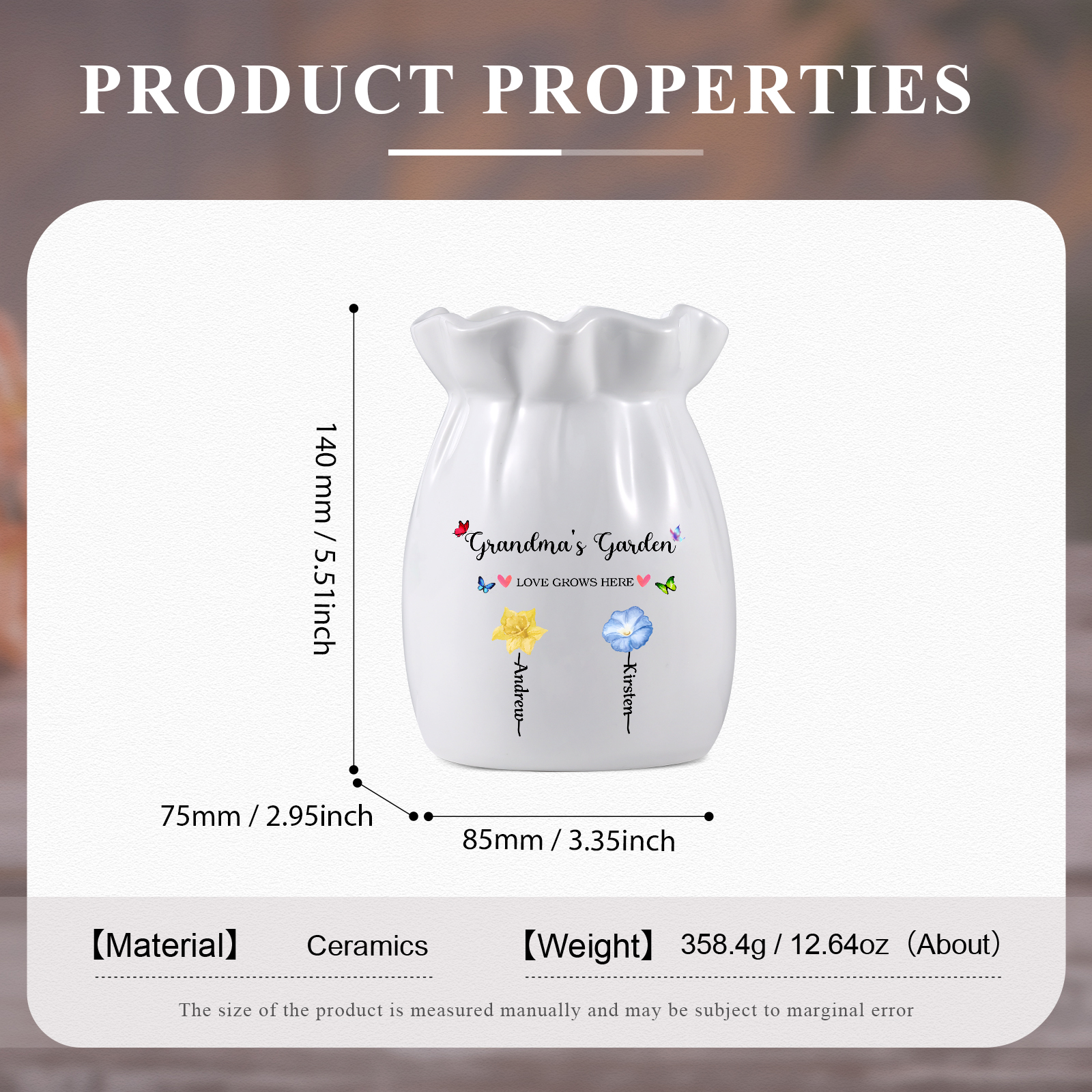 [Copy]Personalised Flower-Top Ceramic Vase with 2-6 Names, Birth Flowers & Custom Texts – Unique Mother's Day Gifts for Her | Jessemade