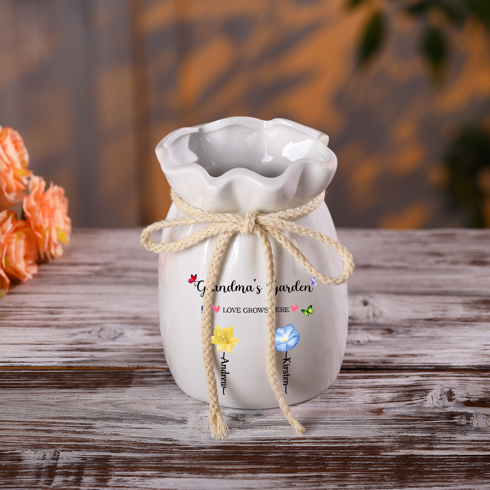[Copy]Personalised Flower-Top Ceramic Vase with 2-6 Names, Birth Flowers & Custom Texts – Unique Mother's Day Gifts for Her | Jessemade