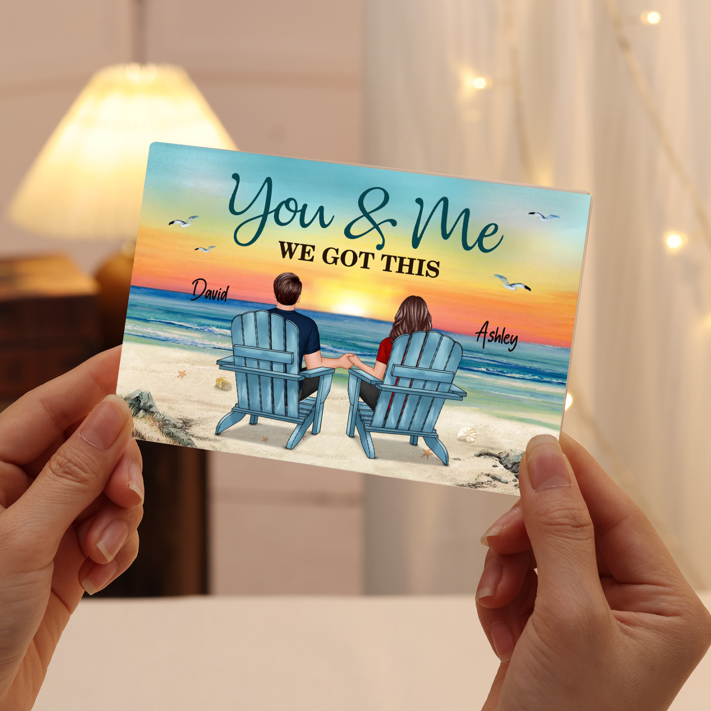 Personalized 2 Names Acrylic Rectangle Keepsake Couple Sitting Beach Acrylic Plaque - You & Me We Got This