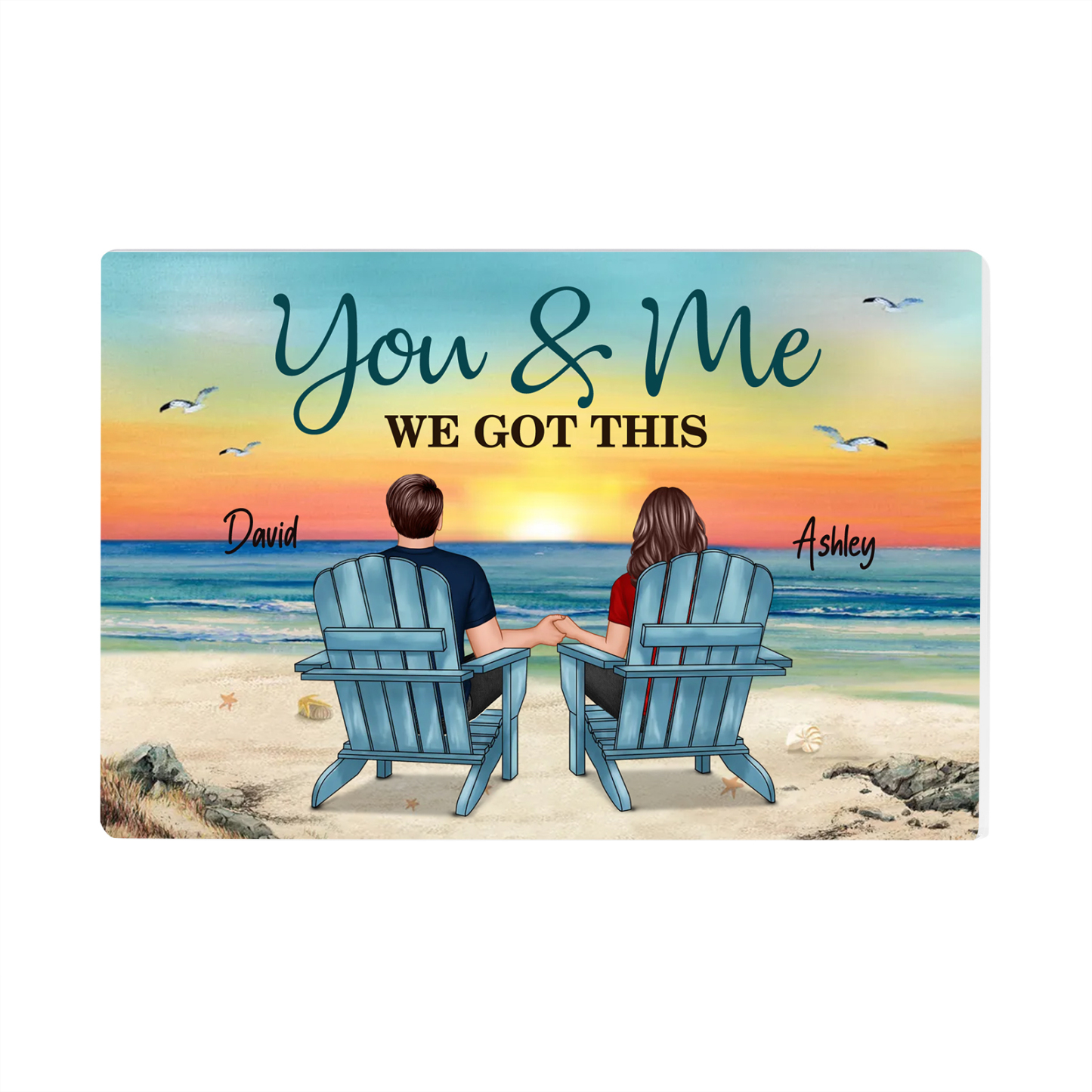 Personalized 2 Names Acrylic Rectangle Keepsake Couple Sitting Beach Acrylic Plaque - You & Me We Got This