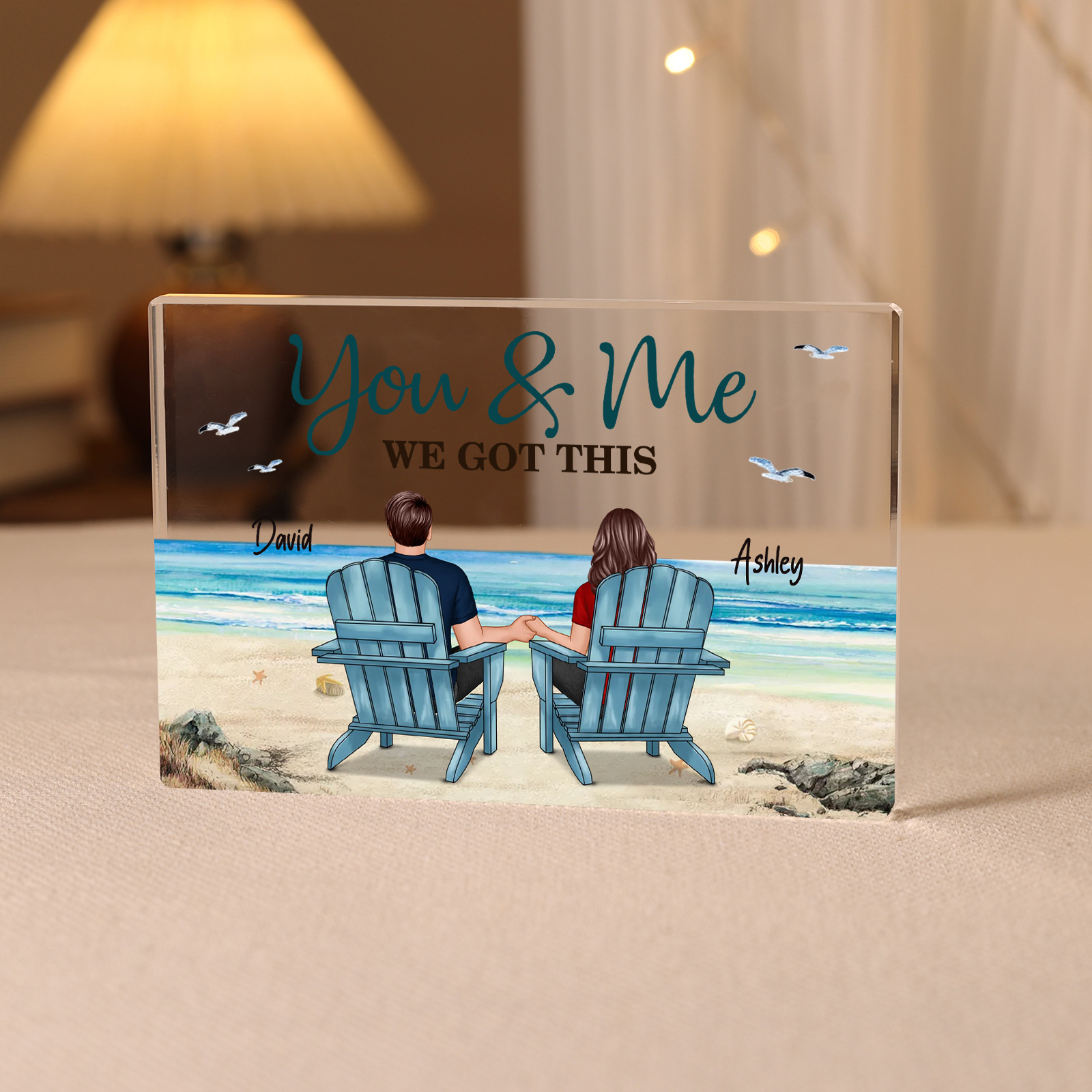 Personalized 2 Names Acrylic Rectangle Keepsake Couple Sitting Beach Acrylic Plaque - You & Me We Got This
