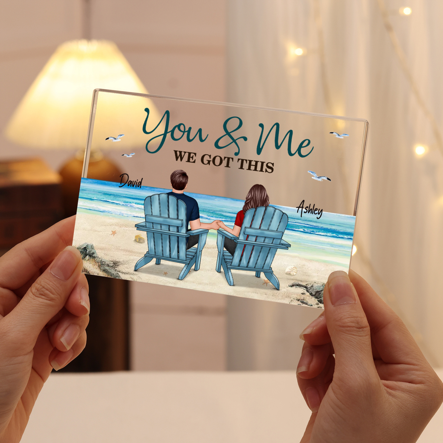 Personalized 2 Names Acrylic Rectangle Keepsake Couple Sitting Beach Acrylic Plaque - You & Me We Got This