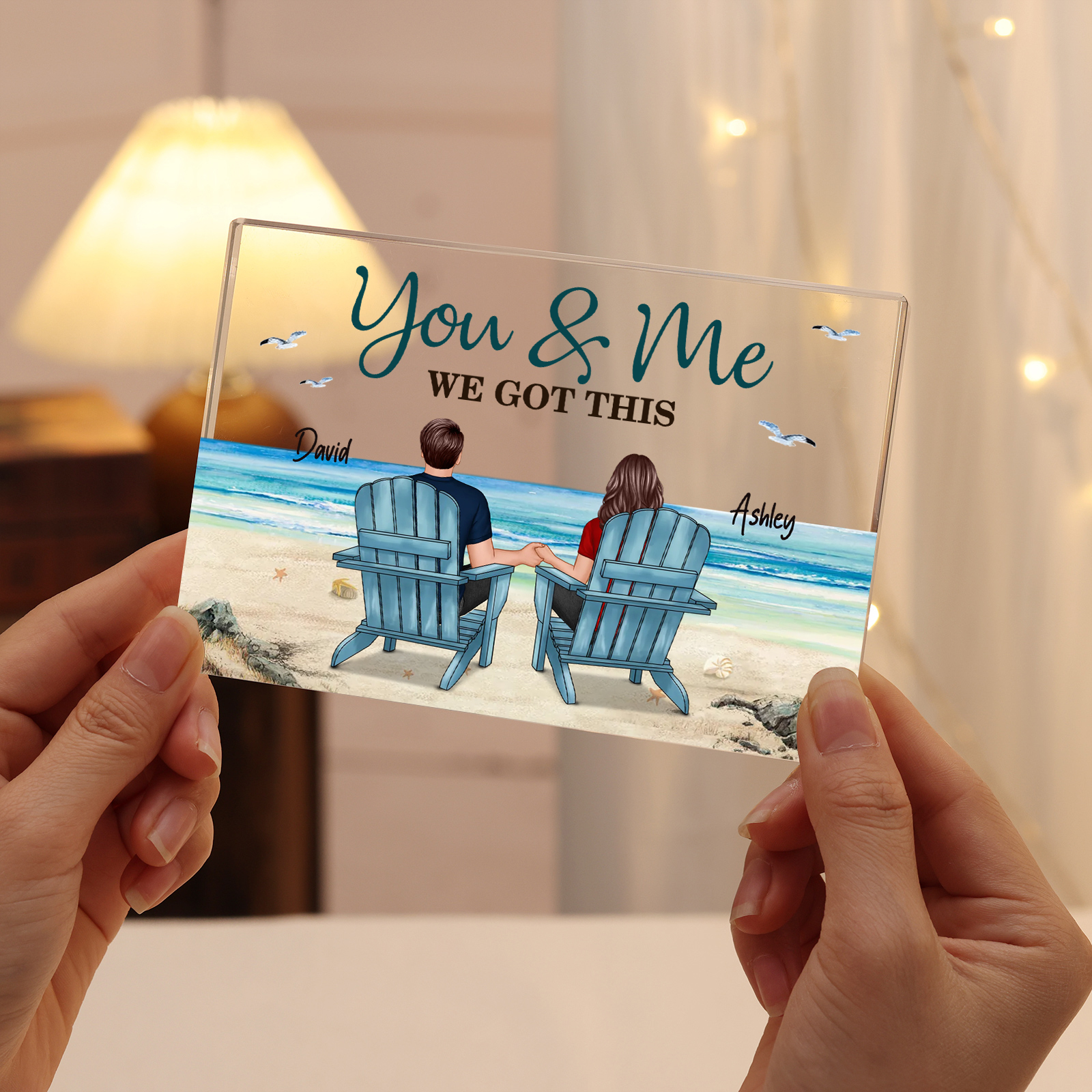 Personalized 2 Names Acrylic Rectangle Keepsake Couple Sitting Beach Acrylic Plaque - You & Me We Got This