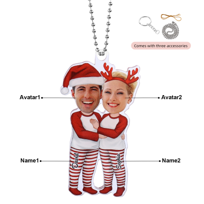 Personalised Christmas Hanging Ornament with Custom Names & Avatar Couple Gift for Her/Him | Jessmade
