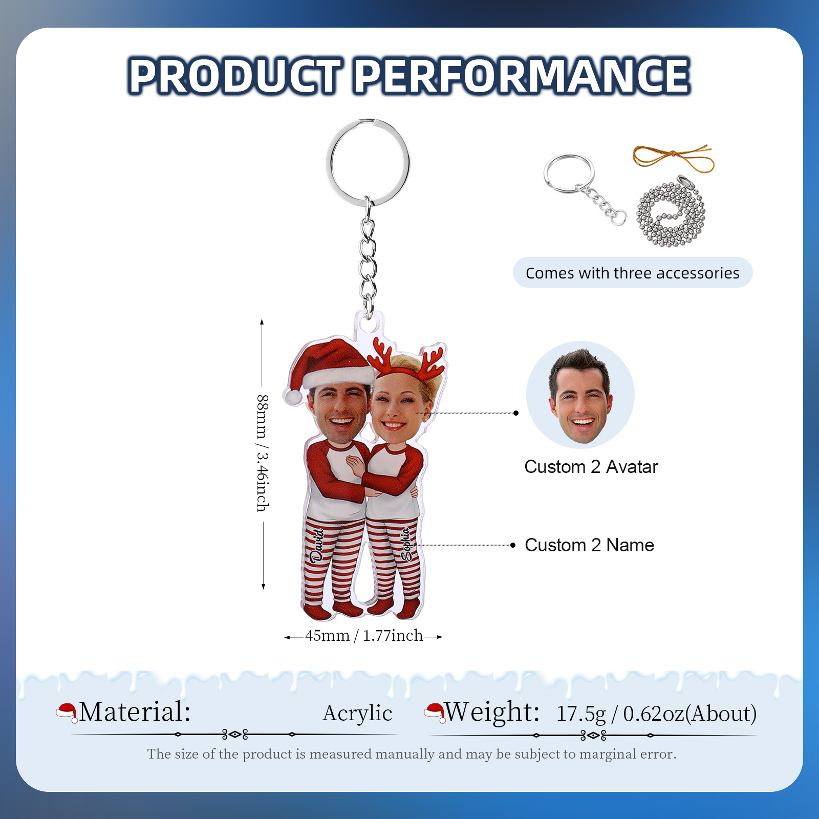 Personalised Christmas Hanging Ornament with Custom Names & Avatar Couple Gift for Her/Him | Jessmade