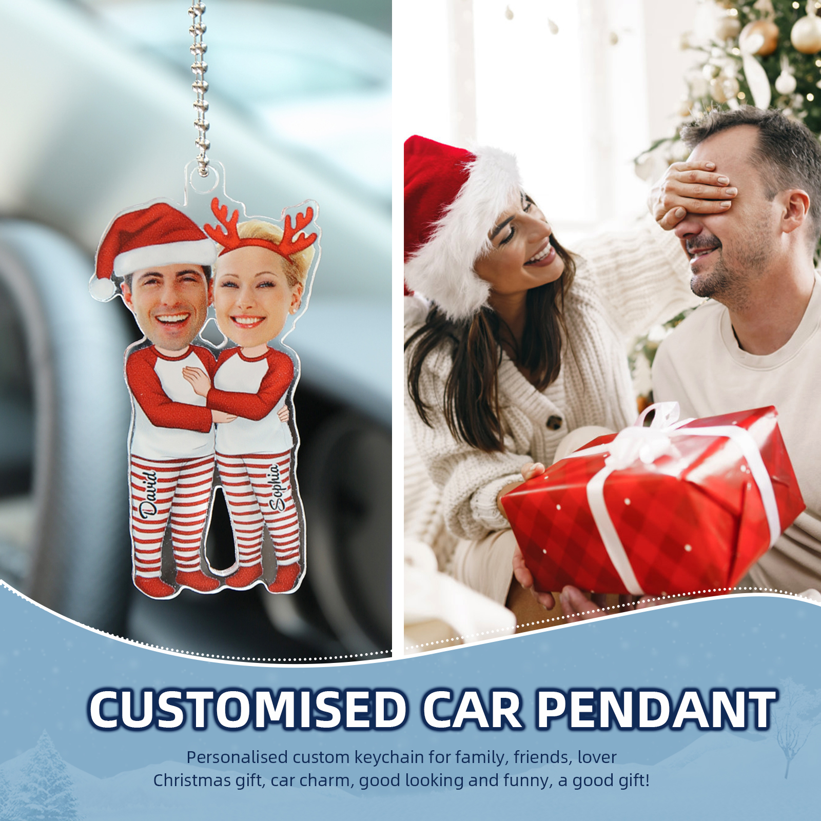 Personalised Christmas Hanging Ornament with Custom Names & Avatar Couple Gift for Her/Him | Jessmade