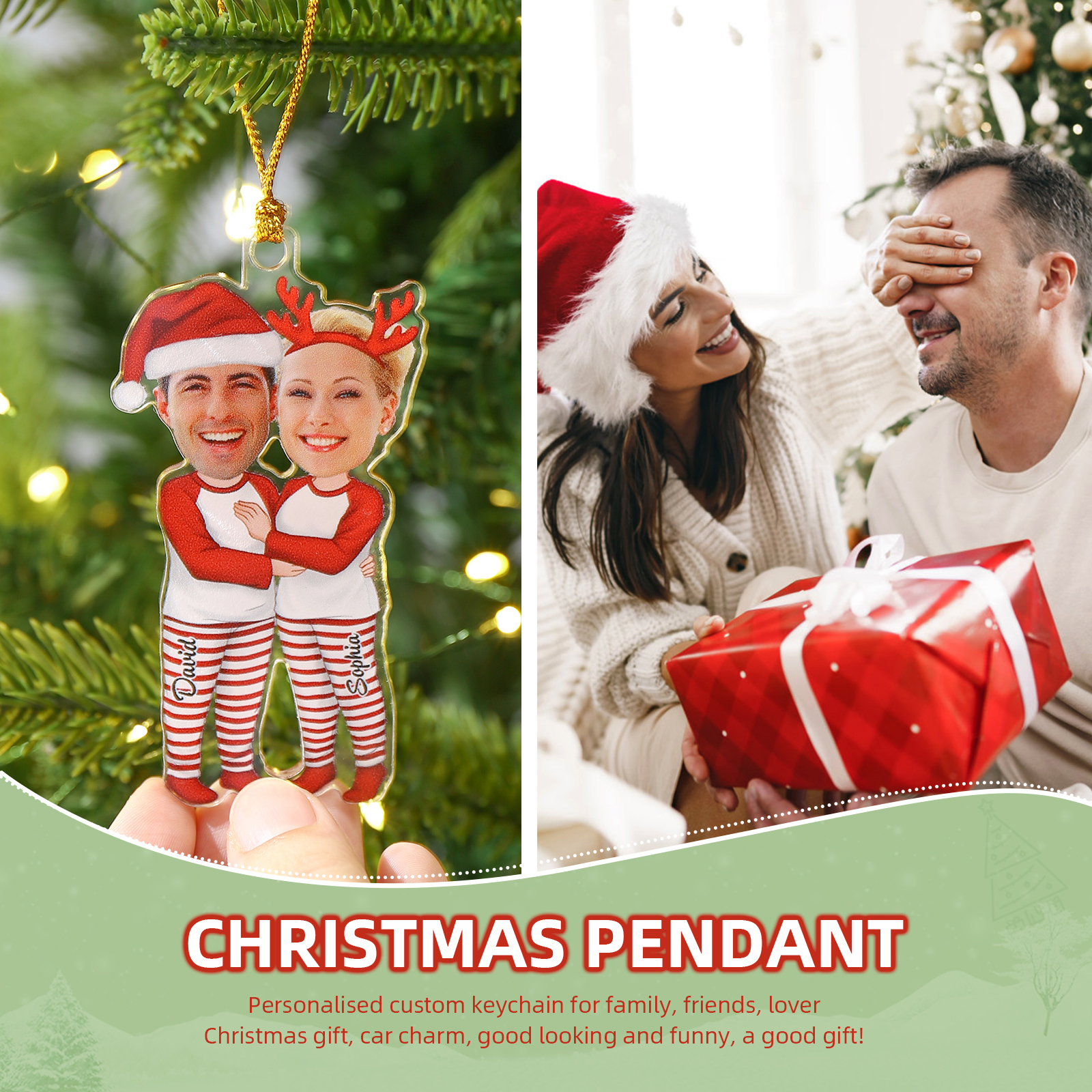 Personalised Christmas Hanging Ornament with Custom Names & Avatar Couple Gift for Her/Him | Jessmade