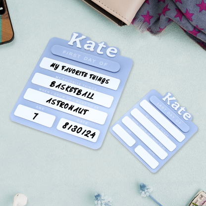 Personalized Name First Day Of School Sign, Custom Name And Text Acrylic Plaque Back To School Gift For Kids