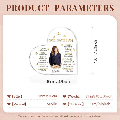 God Says I Am-Acrylic Christian Gifts Bible Verse Prayers Religious Gifts-Acrylic Flower Heart Keepsake Desktop Ornament