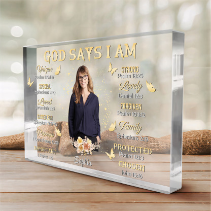 God Says I Am - Acrylic Christian Gift Bible Verse Prayer Religious Gift - Acrylic Rectangular Souvenir Desktop Decoration