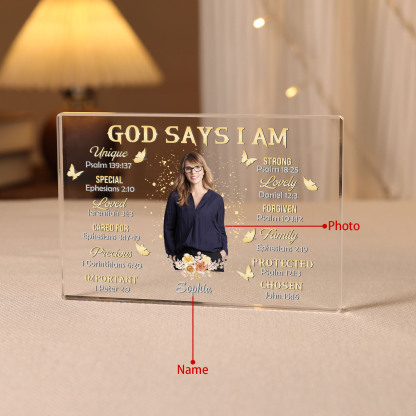 God Says I Am - Acrylic Christian Gift Bible Verse Prayer Religious Gift - Acrylic Rectangular Souvenir Desktop Decoration