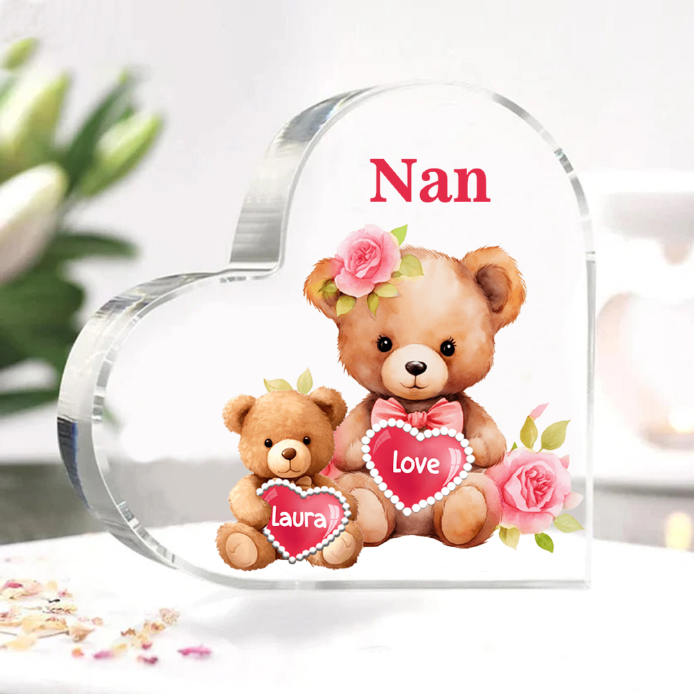 1 Name-Personalized Bear Acrylic Heart Keepsake Custom Text Acrylic Plaque Ornaments Gifts for Nana