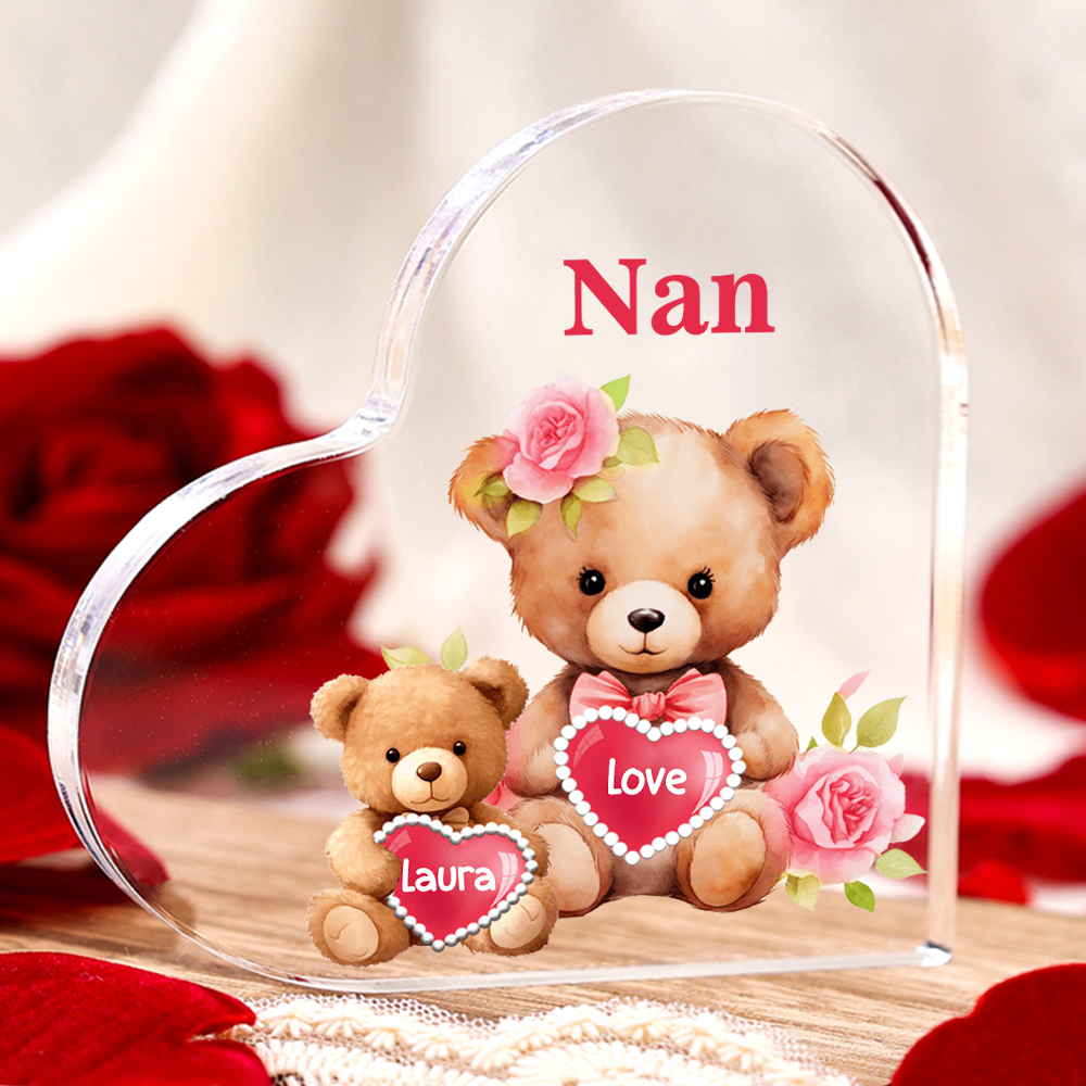 1 Name-Personalized Bear Acrylic Heart Keepsake Custom Text Acrylic Plaque Ornaments Gifts for Nana