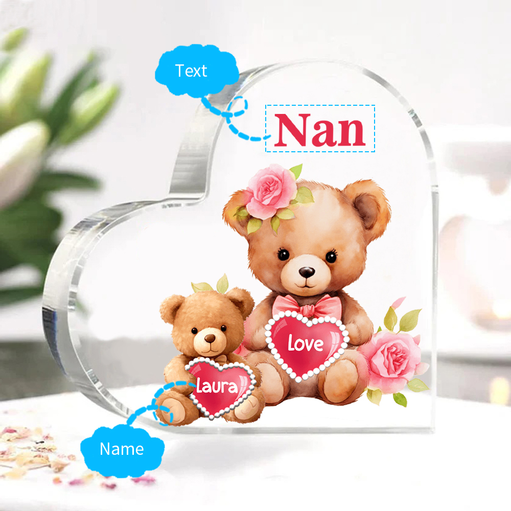 1 Name-Personalized Bear Acrylic Heart Keepsake Custom Text Acrylic Plaque Ornaments Gifts for Nana