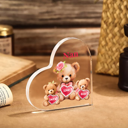 2 Names-Personalized Bear Acrylic Heart Keepsake Custom Text Acrylic Plaque Ornaments Gifts for Nana