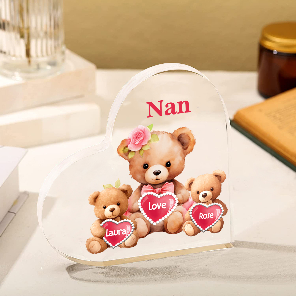 2 Names-Personalized Bear Acrylic Heart Keepsake Custom Text Acrylic Plaque Ornaments Gifts for Nana