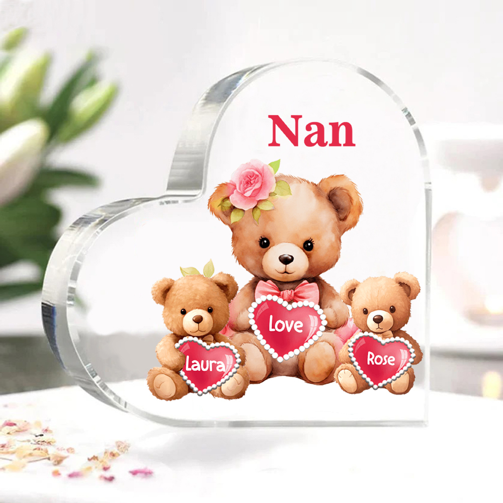 2 Names-Personalized Bear Acrylic Heart Keepsake Custom Text Acrylic Plaque Ornaments Gifts for Nana