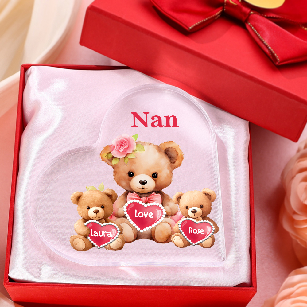 2 Names-Personalized Bear Acrylic Heart Keepsake Custom Text Acrylic Plaque Ornaments Gifts for Nana