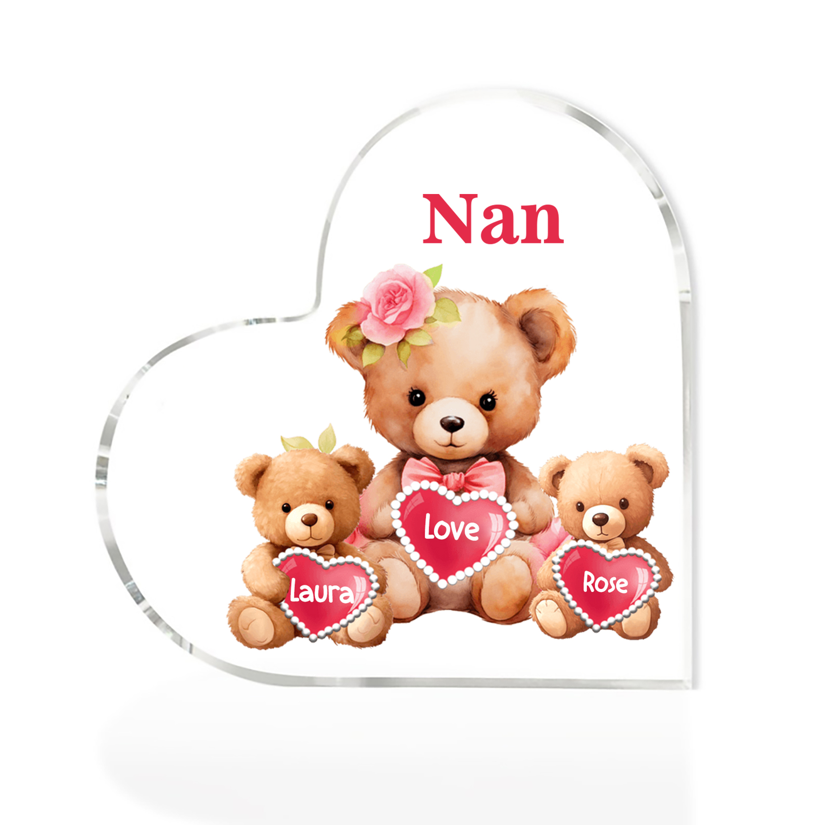 2 Names-Personalized Bear Acrylic Heart Keepsake Custom Text Acrylic Plaque Ornaments Gifts for Nana