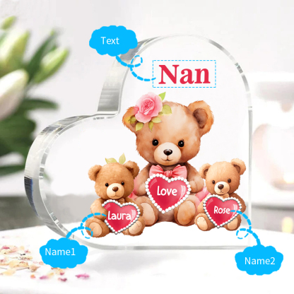 2 Names-Personalized Bear Acrylic Heart Keepsake Custom Text Acrylic Plaque Ornaments Gifts for Nana