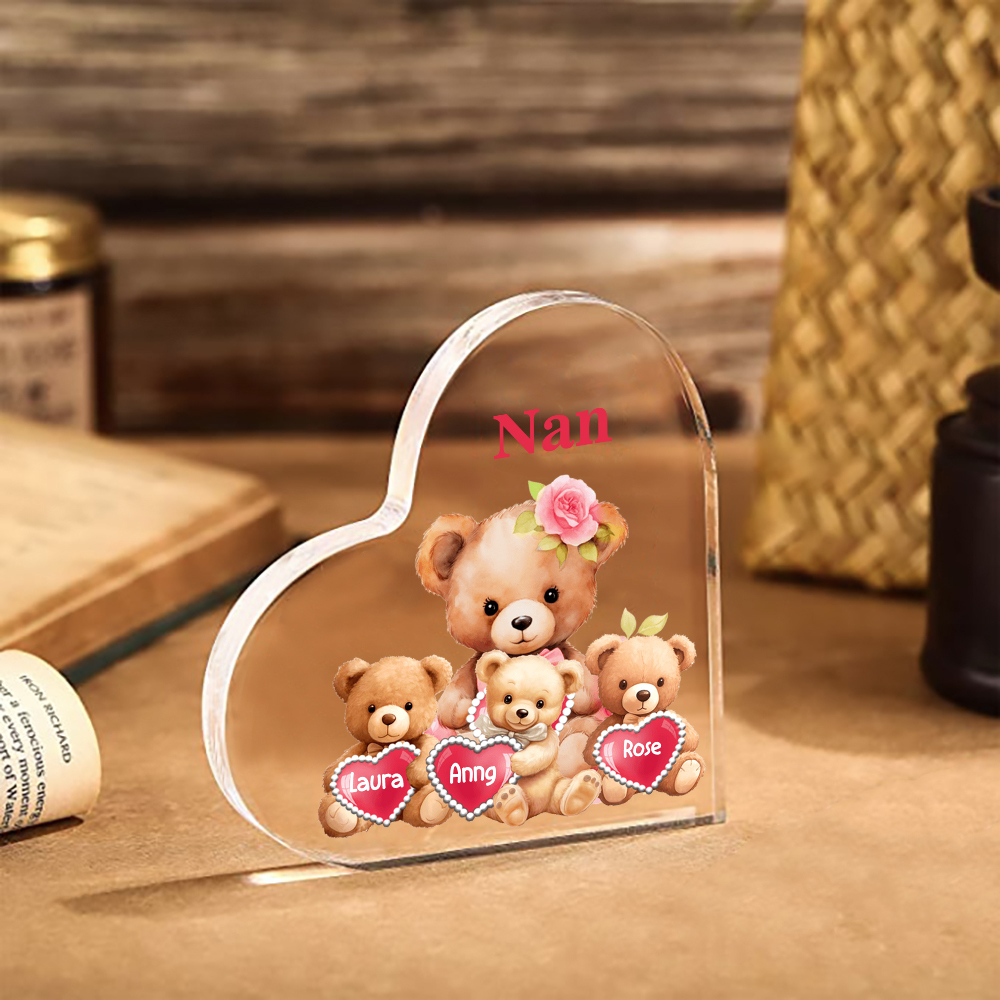 3 Names-Personalized Bear Acrylic Heart Keepsake Custom Text Acrylic Plaque Ornaments Gifts for Nana