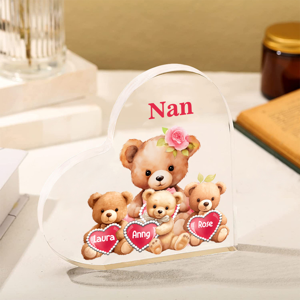 3 Names-Personalized Bear Acrylic Heart Keepsake Custom Text Acrylic Plaque Ornaments Gifts for Nana