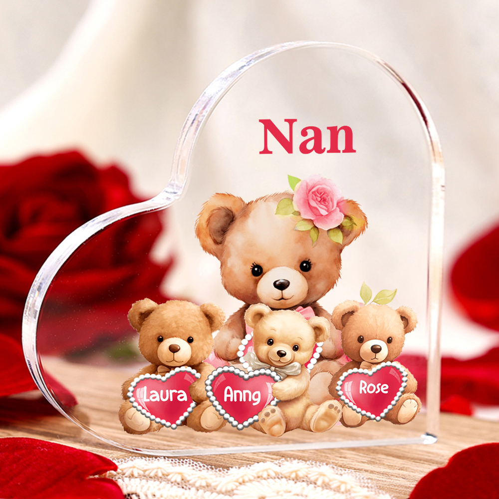 3 Names-Personalized Bear Acrylic Heart Keepsake Custom Text Acrylic Plaque Ornaments Gifts for Nana