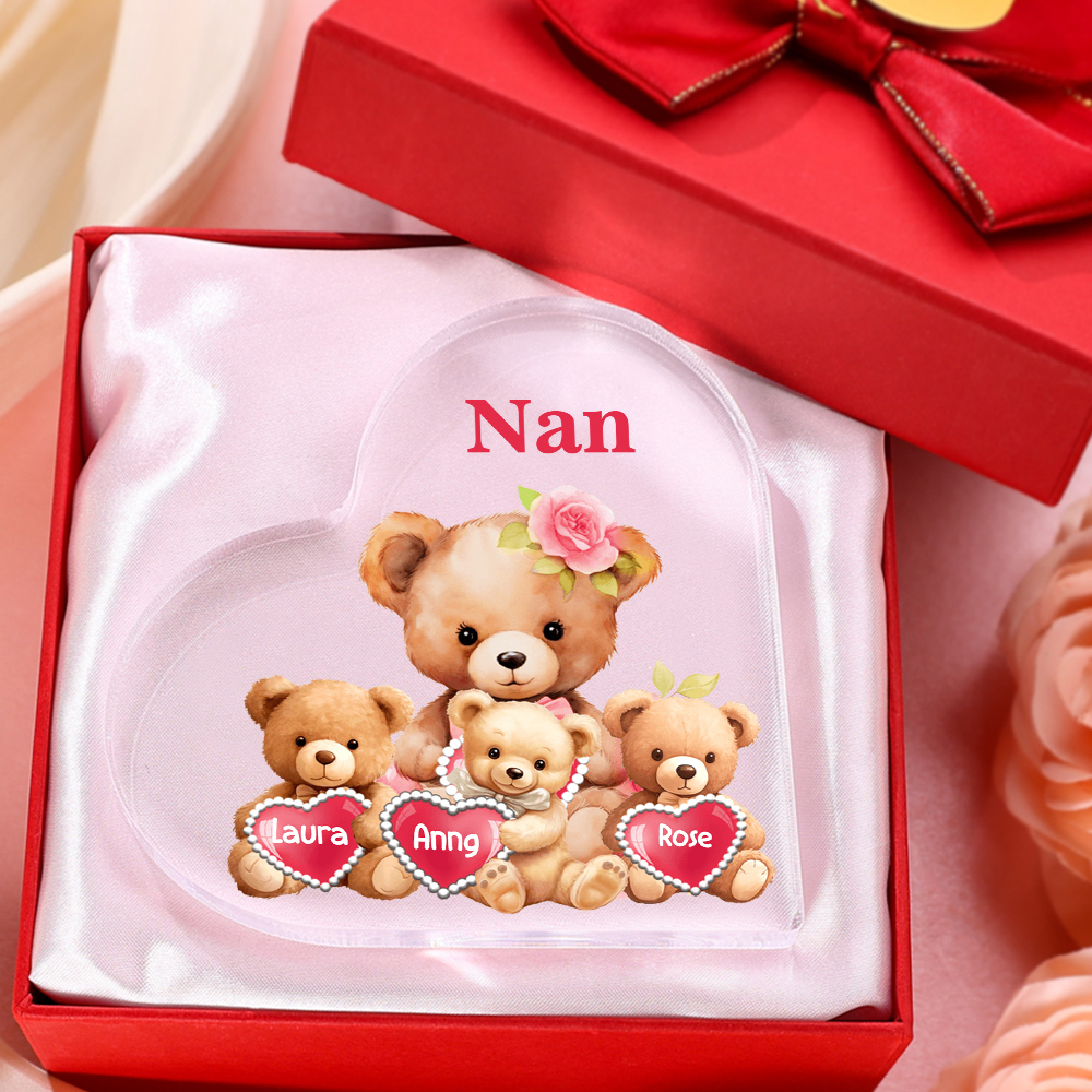 3 Names-Personalized Bear Acrylic Heart Keepsake Custom Text Acrylic Plaque Ornaments Gifts for Nana