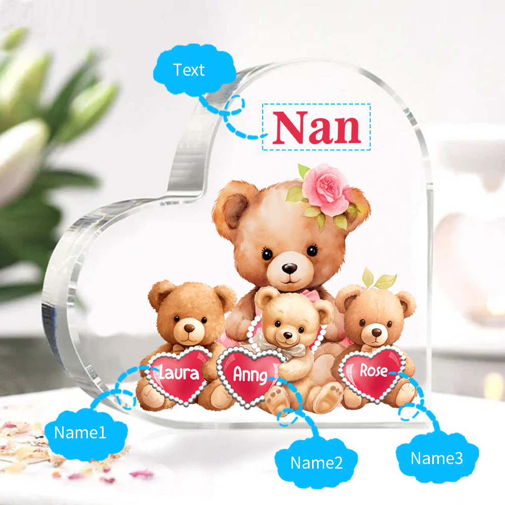 3 Names-Personalized Bear Acrylic Heart Keepsake Custom Text Acrylic Plaque Ornaments Gifts for Nana