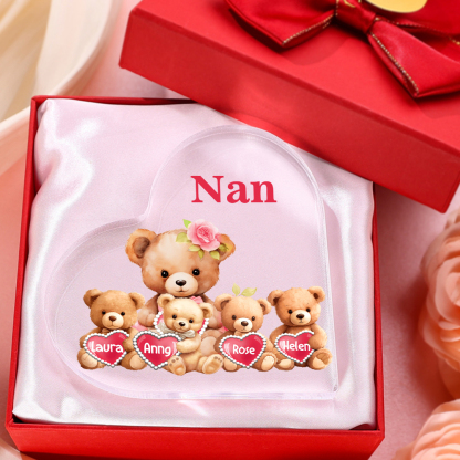 4 Names-Personalized Bear Acrylic Heart Keepsake Custom Text Acrylic Plaque Ornaments Gifts for Nana