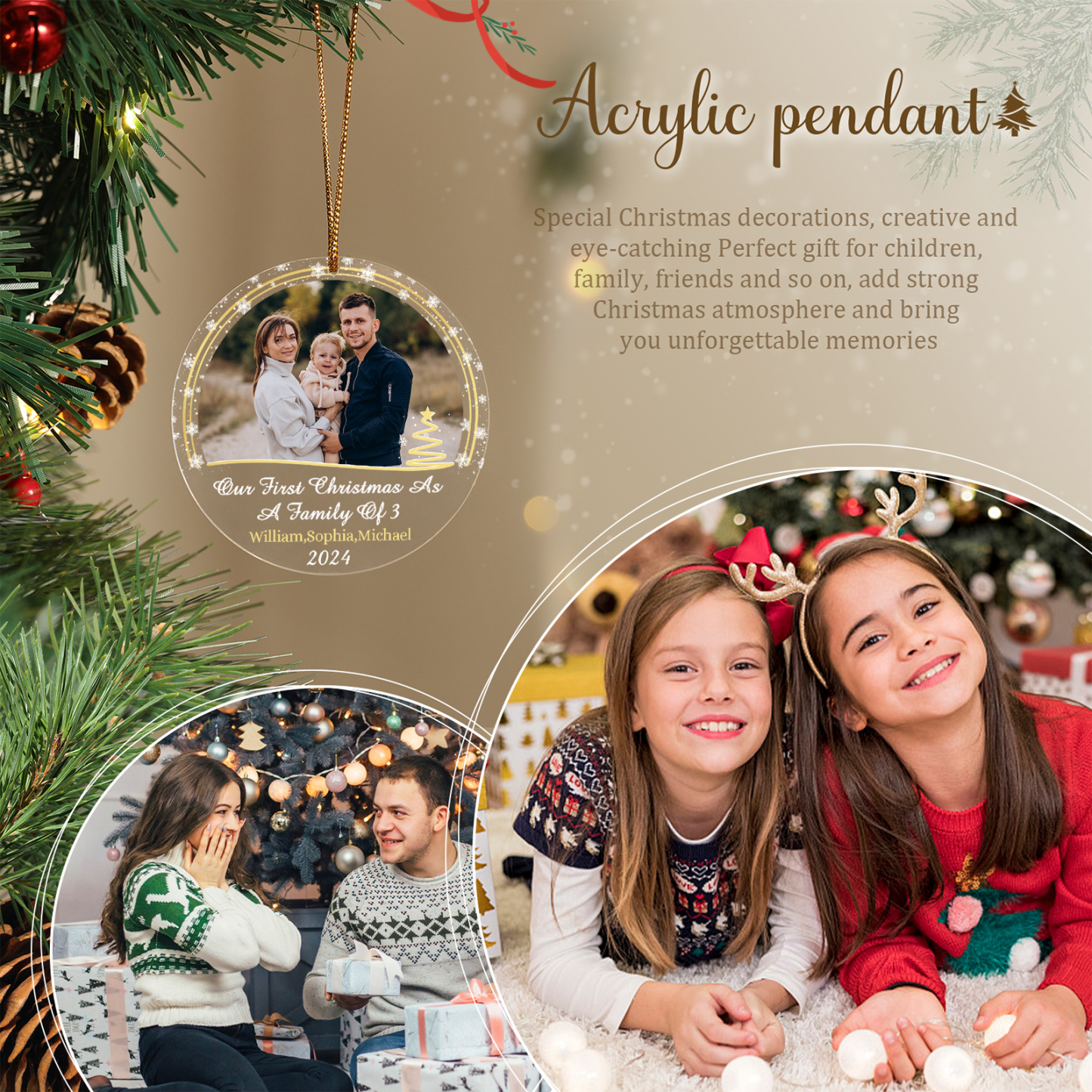 Personalised Christmas Gift Customized Photo & Text & Year Acrylic Hanging Ornaments Gifts for Family | Jessmade