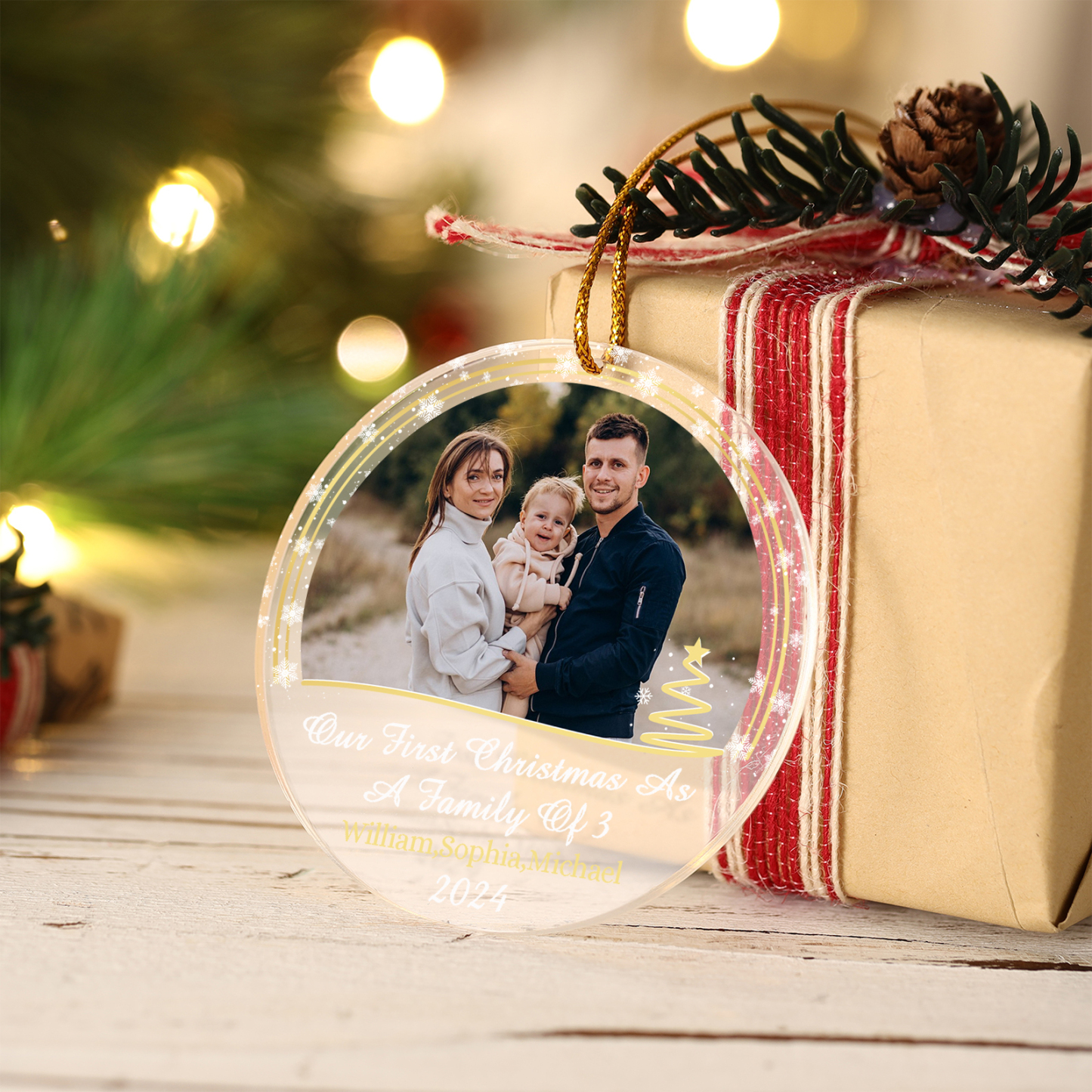 Personalised Christmas Gift Customized Photo & Text & Year Acrylic Hanging Ornaments Gifts for Family | Jessmade