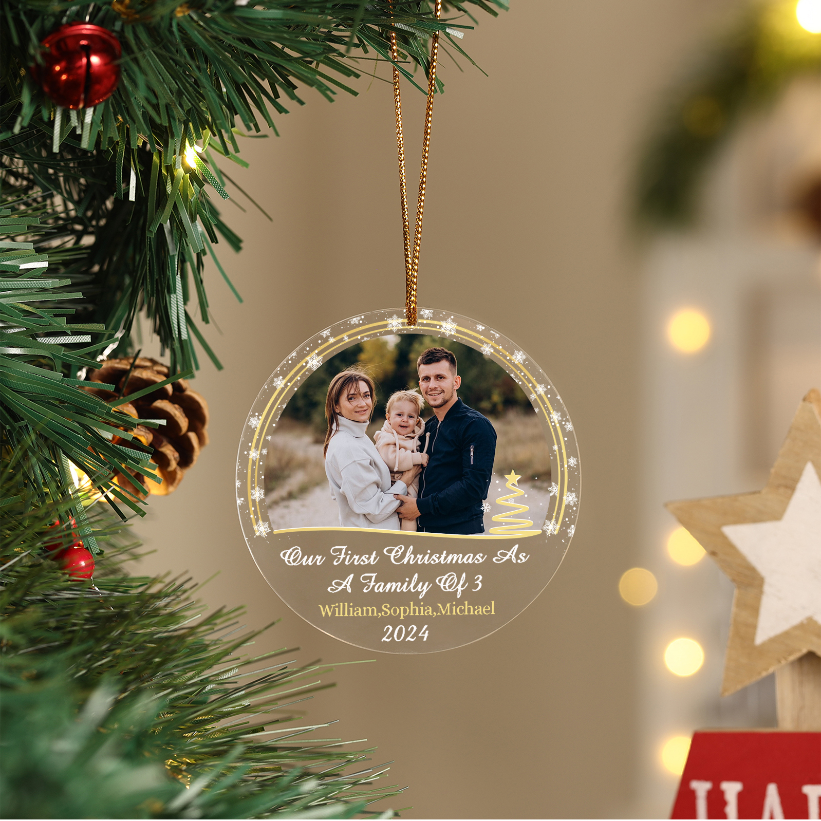 Personalised Christmas Gift Customized Photo & Text & Year Acrylic Hanging Ornaments Gifts for Family | Jessmade