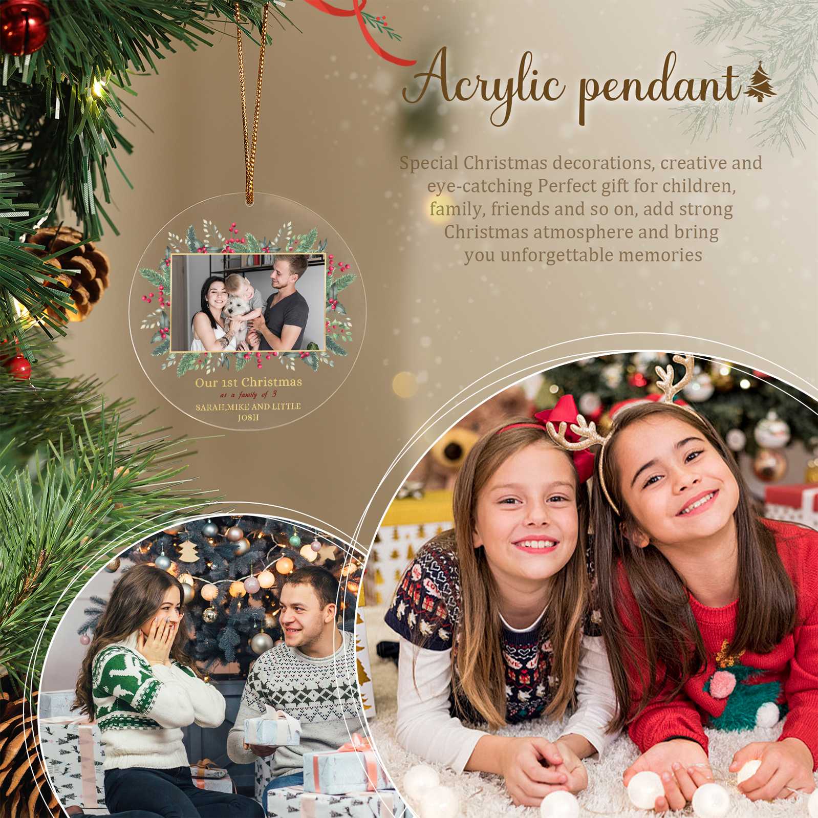 Personalised Christmas Gift Customized Photo & Text Acrylic Hanging Ornaments Gifts for Family | Jessmade